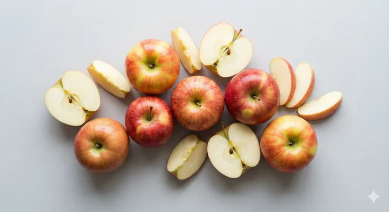תפוח טרי וחתוך על רקע בהיר – צילום איכותי לפוסט על תפוח לתינוקות