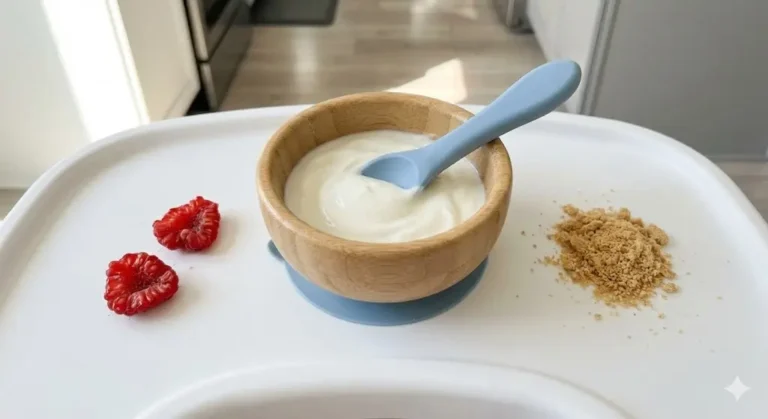 יוגורט טבעי לתינוקות לפי גיל: מחית לגיל 6–9, אצבעות BLW רכות לגיל 9–12, וחתיכות קטנות לגיל 12+.