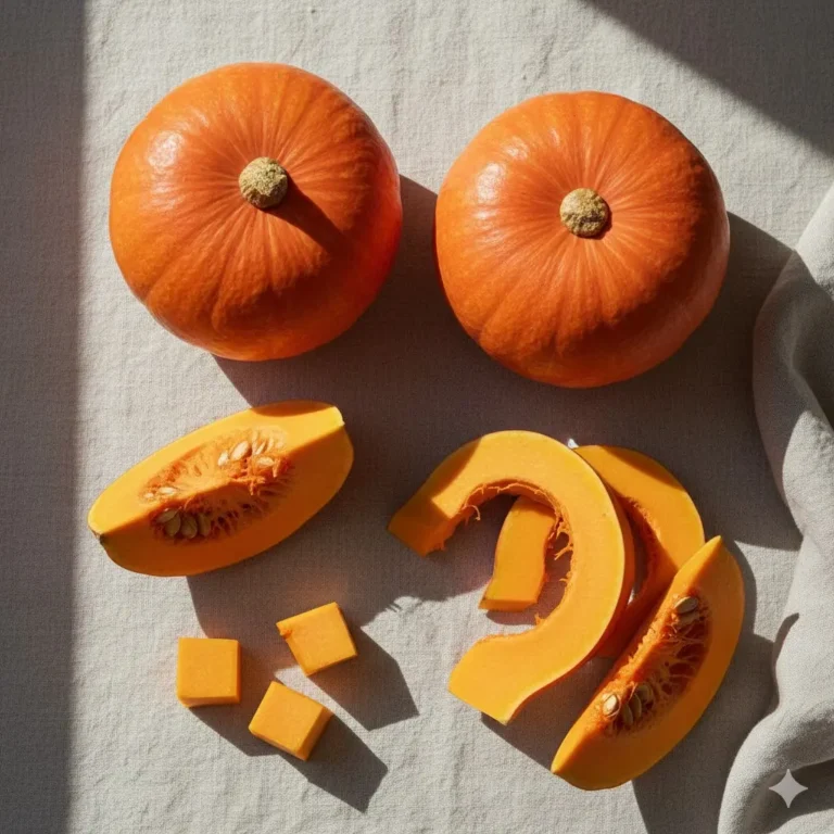 דלעת טרייה מצולמת באור טבעי, אידאלית כרקע לתוכן על מזון לתינוקות.