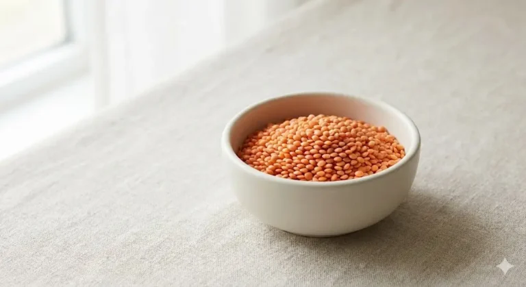 עדשים אדומות יבשות על רקע נקי ובהיר