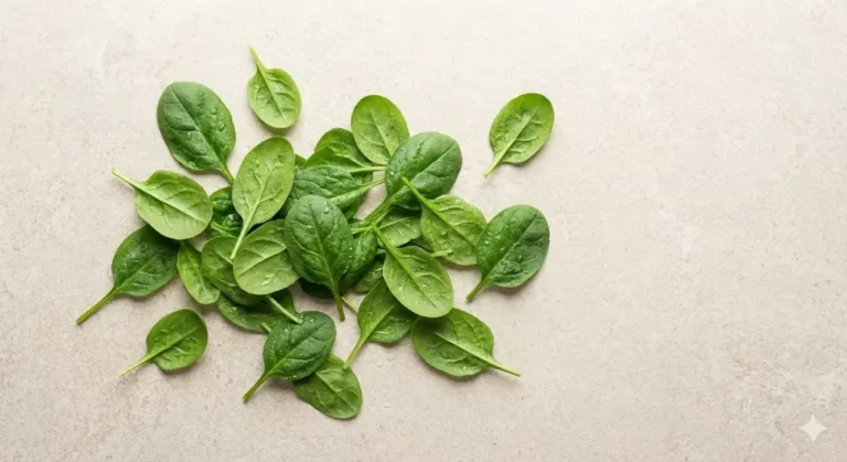 עלי תרד טריים מצולמים באור טבעי, אידאליים כרקע לתוכן על מזון לתינוקות.