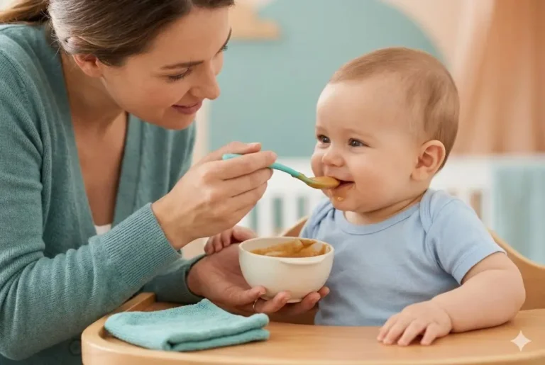 חשיפה בטוחה למזונות אלרגניים אצל תינוק – אמא מציעה טעימה ראשונה במרקם מחיתי