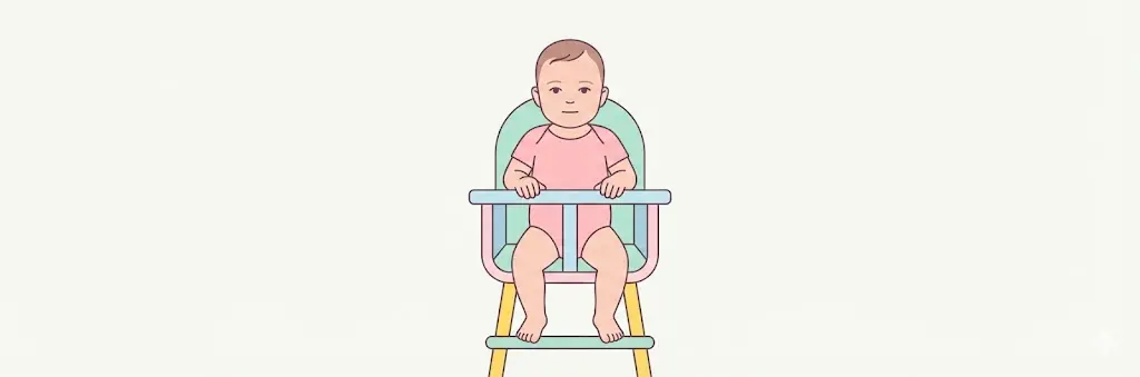 איור של תינוק יושב עם תמיכה מינימלית בתנוחה בטוחה