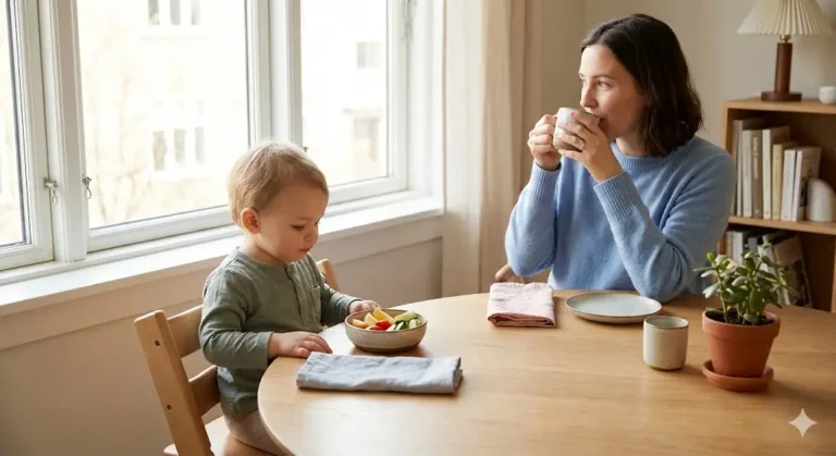 ילד לא אוכל – סצנה רגועה של הורה וילד סביב שולחן אוכל